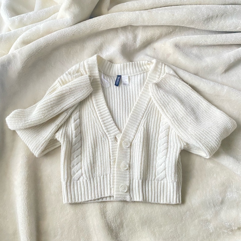 H&M Women's White Cable Knit Cardigan button up